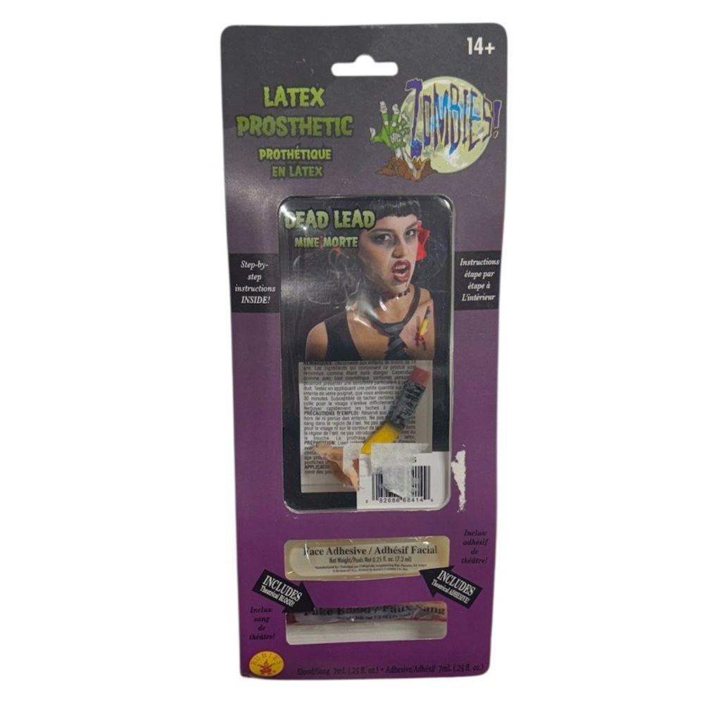 Rubie’s dead lead latex prosthetic with adhesive materials new in packaging!